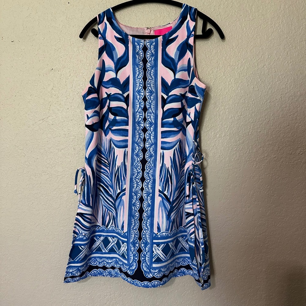 Lilly Pulitzer Dress Sleeveless Pink Blue Print Resort‎ Mini Tie Waist